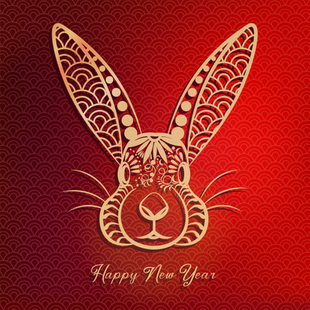Happy Chinese new year 2023 Rabbit Zodiac sign, Chinese Traditional. Great for New year cards, banners, headers, posters, party.のイラスト素材