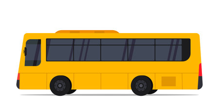 City public yellow bus, school bus and vehicle transportation isolated on white. Urban and Countryside Traffic. vector illustration.のイラスト素材