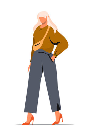 Young pretty female with fair hair in trendy modern clothes vector cartoon illustration.のイラスト素材