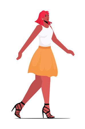 Beautiful woman with red hair in casual clothes. Colored flat vector illustration isolated on white background.のイラスト素材