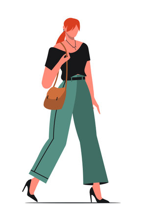 Young woman in modern casual clothes with red hair. Flat design style vector illustration.のイラスト素材