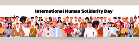 Diverse multiracial and multicultural group of people isolated on white background. International Day of Human Solidarity. Happy young men and women standing together. Friendship,のイラスト素材