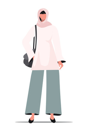 Young modern Muslim woman wearing trendy casual clothes and hijab. Flat vector illustration of Muslim woman isolated on white background.のイラスト素材
