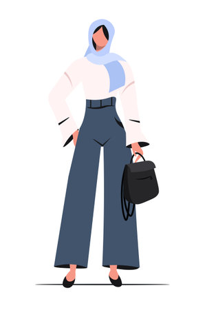Beautiful young Muslim business woman in hijab and modern business clothes. Flat vector illustration isolated on white background.のイラスト素材