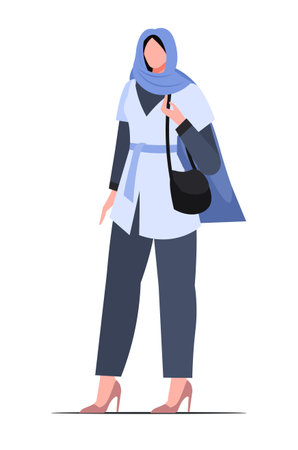 Business Muslim woman character in trousers and traditional blue hijab. businesswoman on white background.のイラスト素材