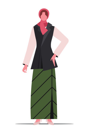 Young modern Muslim woman in casual clothing and traditional headscarf, hijab. Flat vector illustration isolated on white background.のイラスト素材