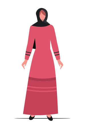 Muslim woman in traditional and modern clothes. Arabian people portrait. Flat vector illustration isolated on white background.のイラスト素材