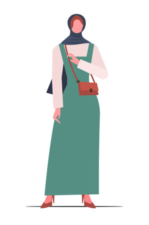 Young modern Muslim woman in hijab. Fashionable Arab female flat vector illustration isolated on white background.のイラスト素材