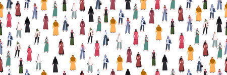 Seamless pattern with modern independent Muslim women in a stylish outfit. Women's struggle for freedom, independence, equality. International women's day, hijab day.のイラスト素材