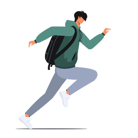 Running young man in casual clothes. The concept of overcoming difficulties and achieving the goal. Flat vector illustration isolated on white background.のイラスト素材