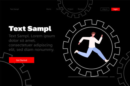Businessman running in gear wheel. concept of productivity. Time management and efficient workflow. Hard working employee or entrepreneur, successful businessman. website templateのイラスト素材