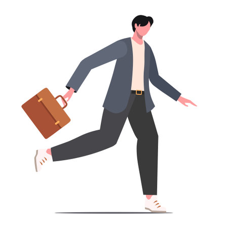 Young modern businessman in a business suit runs. The concept of overcoming difficulties and achieving success. Flat vector illustration of modern office worker isolated on white bのイラスト素材