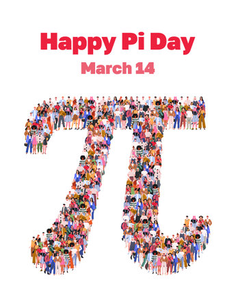 Happy Pi Day. Large group of people in number Pi form. Numbers made of people. A crowd of male and female characters. Flat vector illustration isolated on white background.のイラスト素材