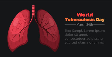 World Tuberculosis Day March 24. Event for illness awareness. Place for text. Flat vector illustration isolated on black background.のイラスト素材