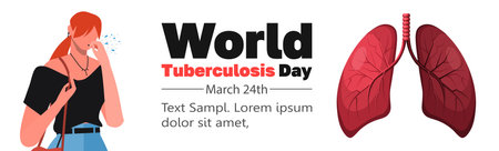 World Tuberculosis Day March 24, Pneumonia and Cancer treatment. Anatomy, medicine and Healthcare concept suitable for website, app, banner. Flat vector illustration isolatedのイラスト素材
