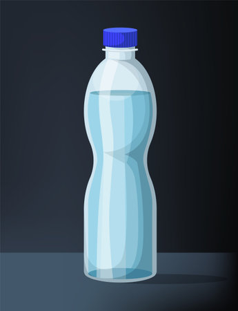 plastic bottle with water. Flat vector illustration isolated on dark blue background.のイラスト素材