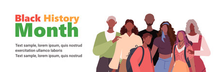 Black history month. Portrait of African American family with children, mother, father, grandfather and grandmother. African American history. Flat vector illustrationのイラスト素材