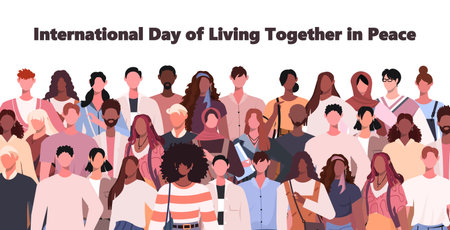 International Day of Living Together in Peace, held on 16 May. Group of young modern people enjoying...