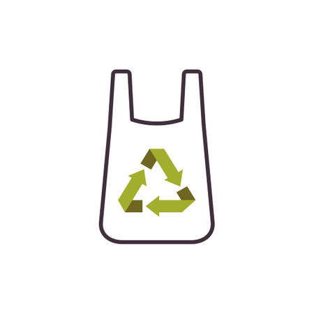 Plastic bag with recycling symbol. Waste reuse and recycle. Environmental Protection. Save the planet and energy concept. Flat vector illustration. Not AI generatedのイラスト素材