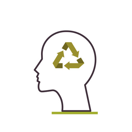 A silhouette of a human head with a recycling symbol inside, symbolizing eco-conscious thinking and respect for nature. A concept of preserving the environment. Ecological zero waste lifestyle. Vector illustration. Not AI generatedのイラスト素材