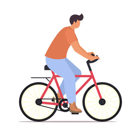 Young man in casual clothes riding bicycle. Healthy and sport lifestyle. Vector illustration Not AI generatedのイラスト素材