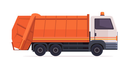 Orange garbage truck isolated on white background. Concept of modern city cleanliness and waste management. Vector illustration Not AI generatedのイラスト素材