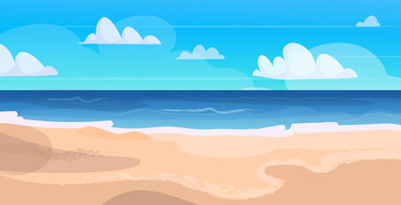 Illustration with Sea and Sand. Tranquil seascape evoking relaxation, solitude, and natural beauty. Vector Not AI generatedのイラスト素材