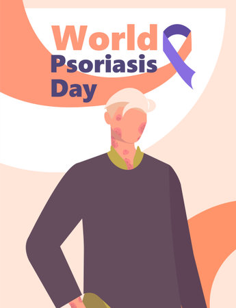 World Psoriasis Day in October 29th. Man with skin disease. Medicine card, banner or poster. Vector Not AI generatedのイラスト素材