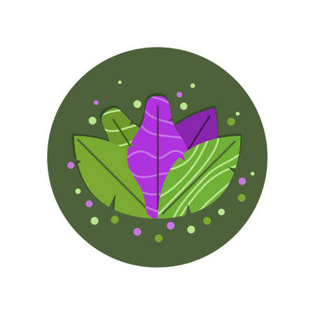 Botanical sheet art. Beautiful background of green and purple sheets. Vector illustrationのイラスト素材