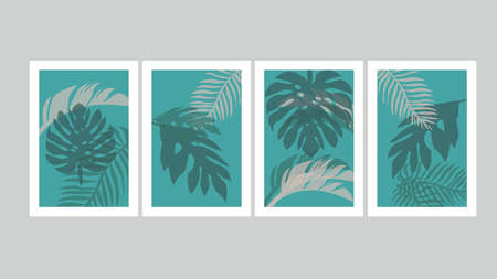 Botanical wall art vector set. Earth tone boho foliage line art drawing with abstract shape. Abstract Plant Art design for print, cover, wallpaper, Minimal and natural wall art.のイラスト素材