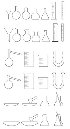 Various glass equipment chemical laboratory in whiteのイラスト素材