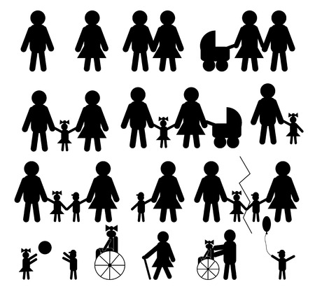 Mom, dad and two kids in different Situationsのイラスト素材