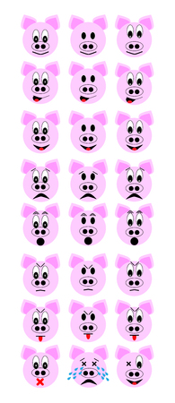 Pig face as emoticons with different moodsのイラスト素材