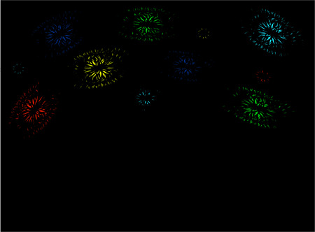 Dark background with colorful fireworks in the distanceのイラスト素材