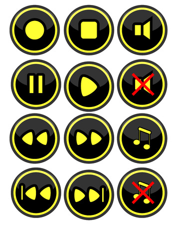 A set of buttons for radio or video on a black backgroundのイラスト素材