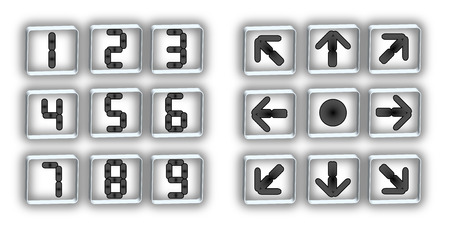 Gray buttons with digital numbers and arrows