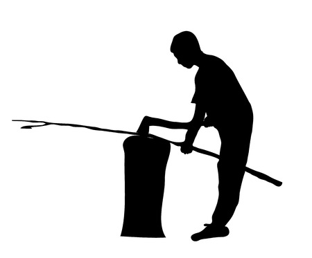 Silhouette of a man who splits wood on the chopping blockのイラスト素材