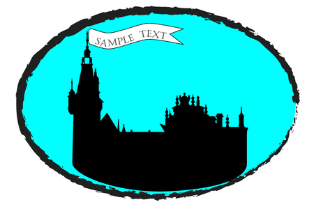 Silhouette of castle towers and a flag for the text in a circleのイラスト素材