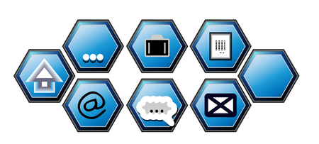 The hexagonal buttons on your website in blueの写真素材