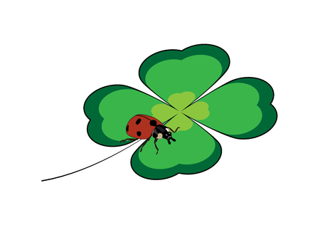 A green four-leaf clover with red ladybugのイラスト素材