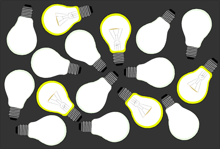 Illuminated and unlit bulbs on a gray backgroundのイラスト素材