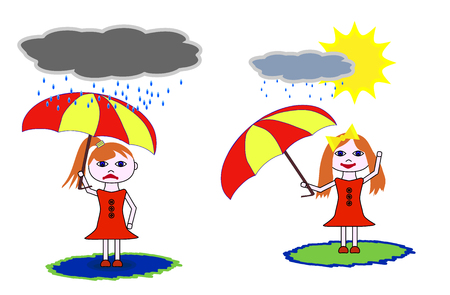 Girl with umbrella waiting for spring or autumnのイラスト素材