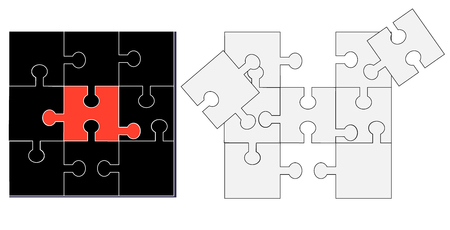 Composed black and unfolded white puzzle as a backgroundのイラスト素材