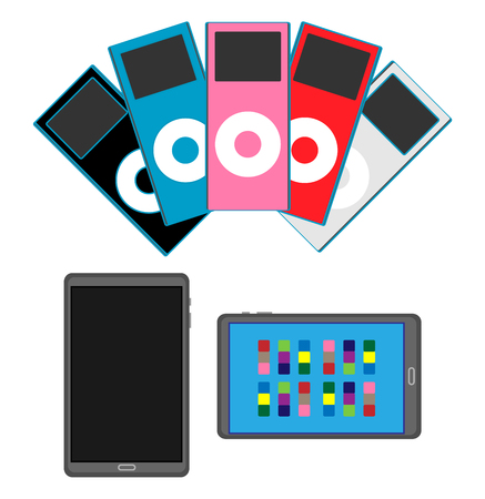 Tablet on and off, and color variations of iPod as a modern electronicsのイラスト素材