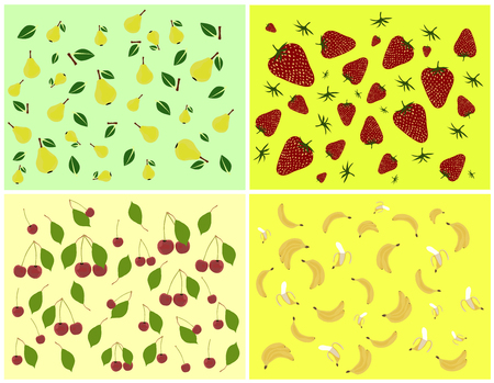 Colorful background with fruit strawberry, banana, cherry, pearのイラスト素材