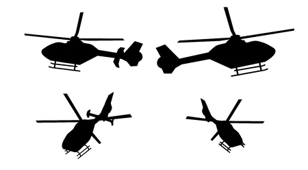 Helicopter silhouette set from side and rear with rudder and rudderlessのイラスト素材