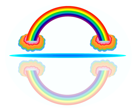 A colorful rainbow in the sky with a rainbow reflection belowのイラスト素材