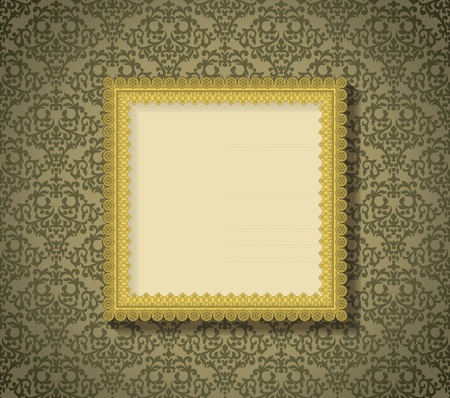 Vintage frame with shadow on seamless damask background. Background is situated on own layer and can be used separately.のイラスト素材