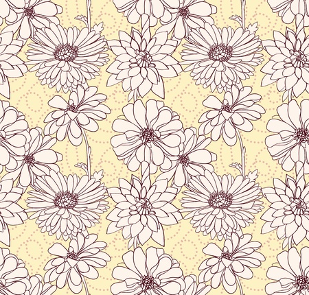 Hand drawn floral seamless wallpaper with different flowers. のイラスト素材