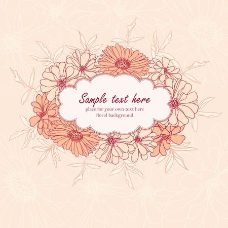 Frame with pink hand drawn flowers and leafsのイラスト素材